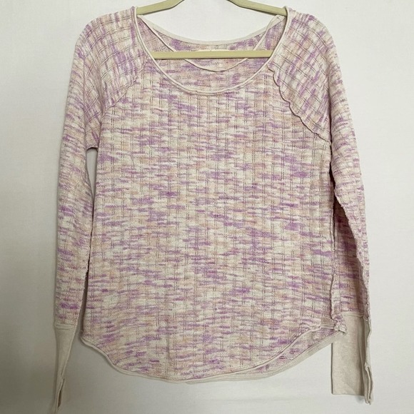 Free People We the Free Pink Combo Spaced Out Long Sleeve Cozy Knit Top Sz L - Picture 2 of 16